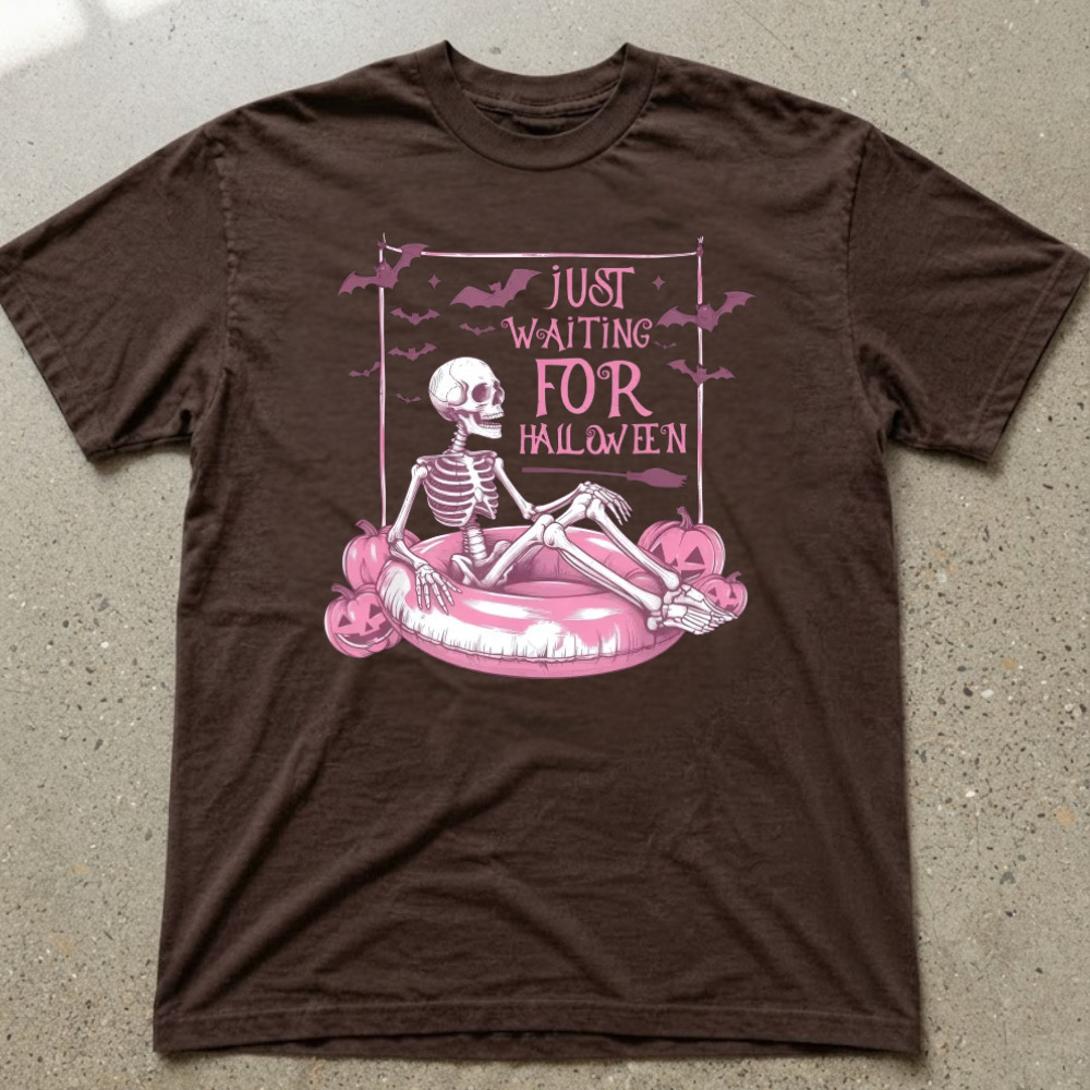 Just Waiting for Halloween Skeleton Pink Float Pumpkins T-Shirt